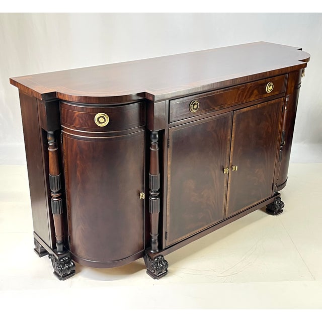 Brown Late 20th Century Hickory Chair Federal Style Flame Mahogany & Inlaid Sideboard With Carved Paw Feet For Sale - Image 8 of 18