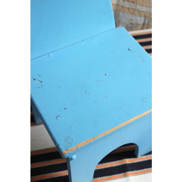 1950s Handmade Blue "Keyhole Chair" - Sewing Chair or Stool For Sale - Image 6 of 15