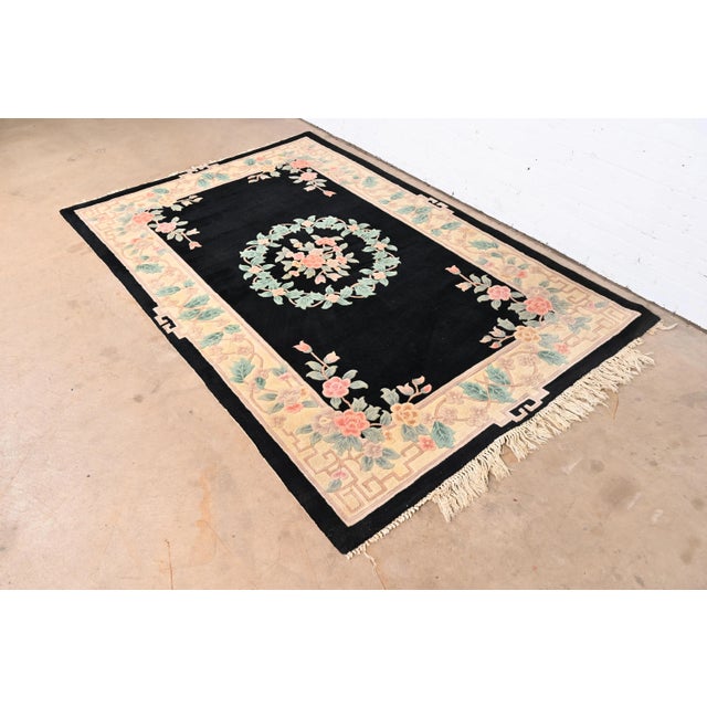 Chinoiserie Vintage Hand Made Chinese Sculpted Wool Area Rug For Sale - Image 3 of 11