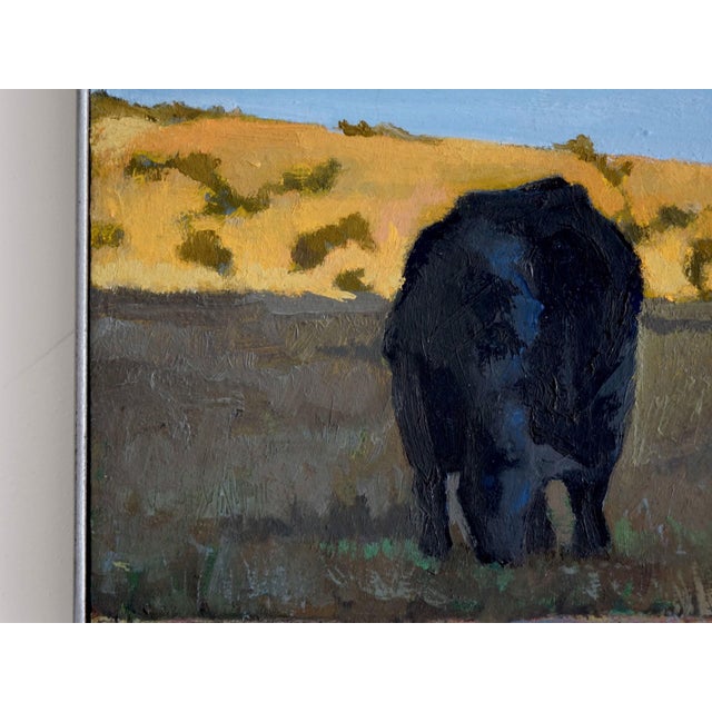 Evening Glow by Emma Kalff | Oil on panel of cows grazing in a field at sunset For Sale - Image 4 of 5