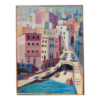 Ann Sayre Wiseman “Riomaggiore, Cinque Terre” Original Oil Painting, 2004 For Sale