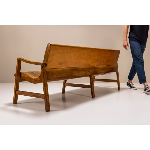 Vintage Wave-Shaped Bench in Walnut, 1950s For Sale - Image 4 of 10