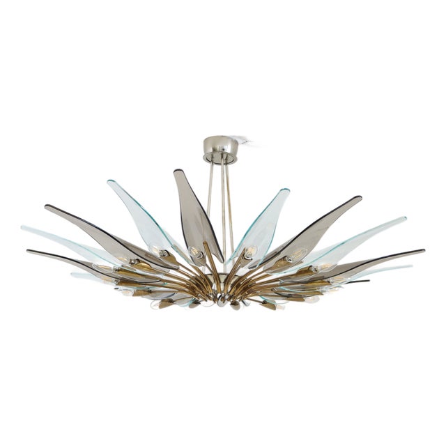 Model 1563 Dahlia Glass Chandelier by Max Ingrand for Fontana Arte, Italy, 1955 For Sale