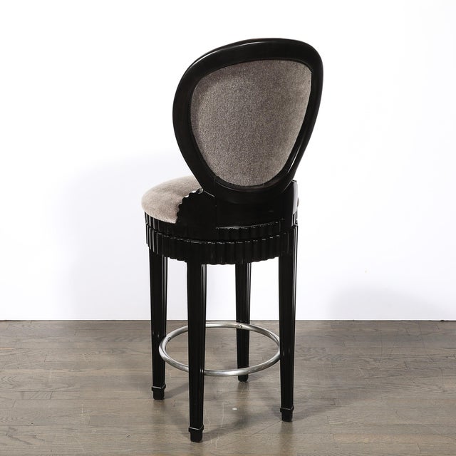 Black Art Deco Style Scalloped & Fluted Detailed Ebonized Walnut Swiveling Barstools For Sale - Image 8 of 18