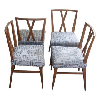1950s Attributed to Tommi Parzinger for Charak Modern X-Back Mahogany Dining Chairs, Set of 6 For Sale