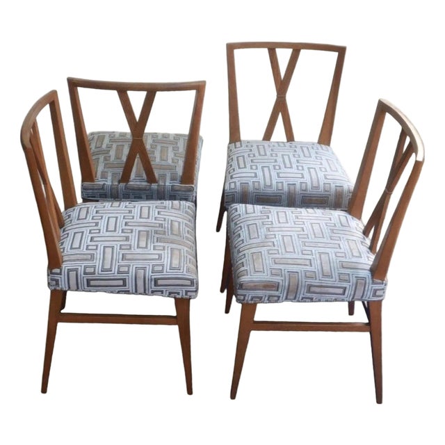 1950s Attributed to Tommi Parzinger for Charak Modern X-Back Mahogany Dining Chairs, Set of 6 For Sale