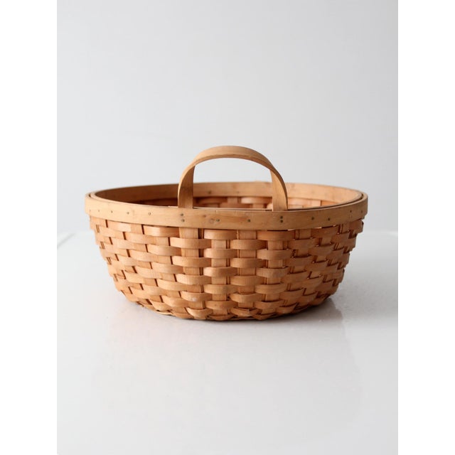 Vintage Handwoven Wood Splint Basket For Sale - Image 6 of 15