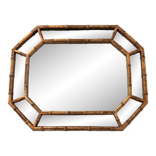Vintage Chinoiserie Octagonal Faux Bamboo Mirror For Sale