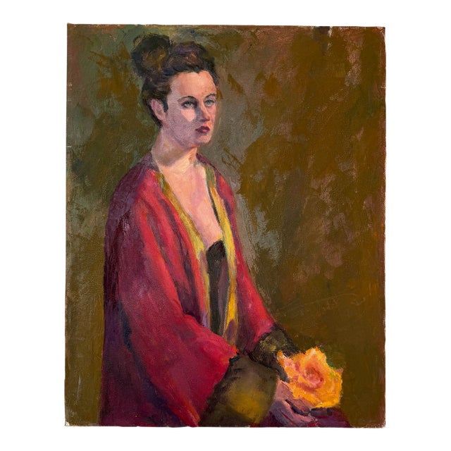 Vintage Oil on Canvas - Female Portrait For Sale