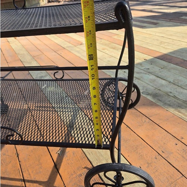 Black Vintage Outdoor Furniture Table - Wrought Iron Rolling Cart With Shelves For Sale - Image 8 of 10