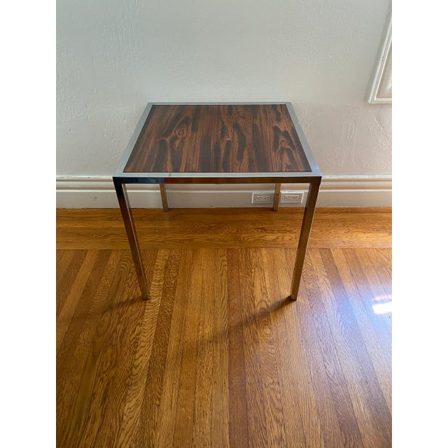 Mid-Century Modern Milo Baughman and Florence Knoll Style Rosewood and Chrome Side Table For Sale - Image 3 of 7