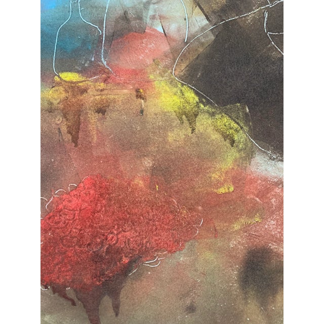 Mid 20th Century "Market in Taluca" Modern Abstract Figurative Monotype, Framed For Sale - Image 9 of 13