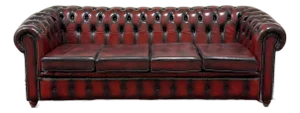 Vintage English Chesterfield Leather Tufted Sofa Oxblood Red Mid Century