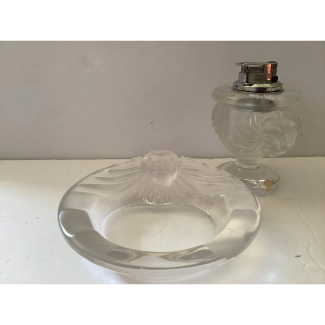 Transparent 1970s Vintage Lalique France Tete De Lion Crystal Tray and Lighter Set- 2 Pieces For Sale - Image 8 of 8