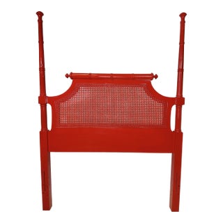 Vintage Bali Hai Faux Bamboo Cane Twin Headboard by Henry Link- Newly Painted Flirt Red by Behr For Sale