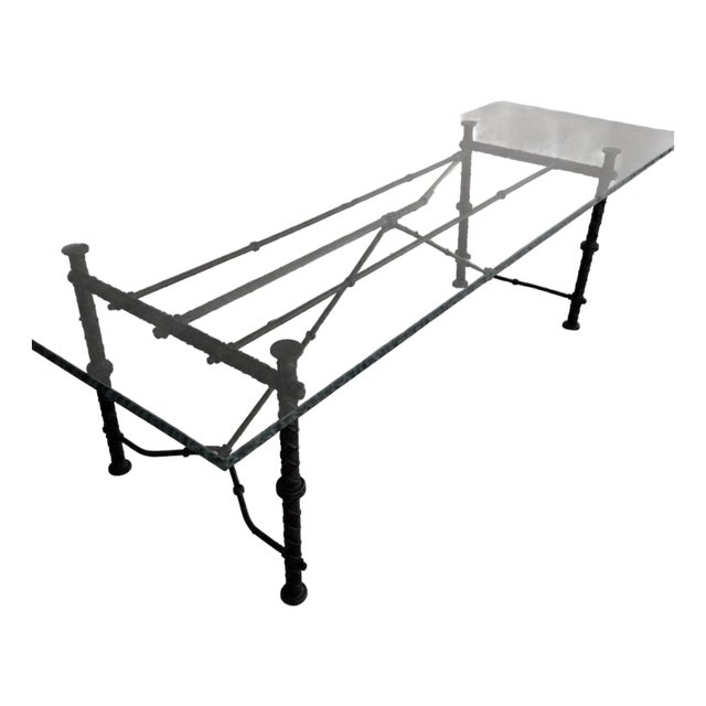 1970s Ilana Goor Style Brutalist Iron Rebar Dining Table With 3/4” Gemstone Edge Glass Top For Sale
