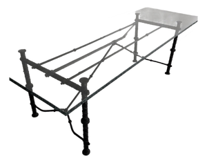 1970s Ilana Goor Style Brutalist Iron Rebar Dining Table With 3/4” Gemstone Edge Glass Top