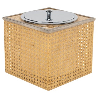 Mid-Century Wicker and Chrome Ice Bucket from Christian Dior, 1970s For Sale