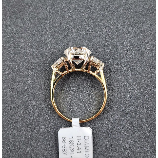 Metal 4.41 Ct 3-Stone Diamond Ring Set in 18k Yellow Gold Size 6.5 For Sale - Image 7 of 9