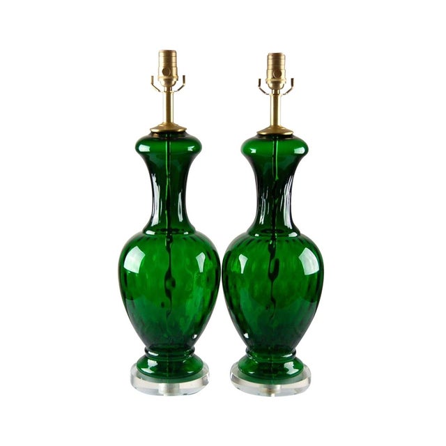 Vintage 1960s Murano Glass Table Lamps in Emerald Green - a Pair For Sale - Image 11 of 11