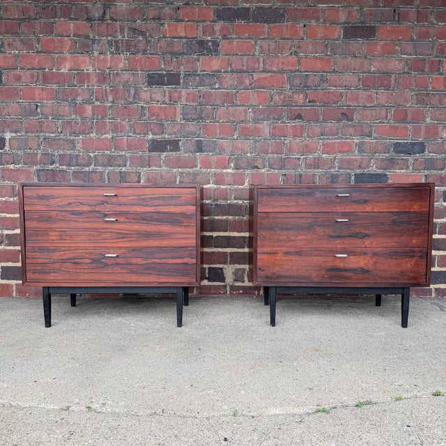 Pair of Mid-Century Modern three drawer chests designed by Jack Cartwright for Founders Furniture. These beautifully...