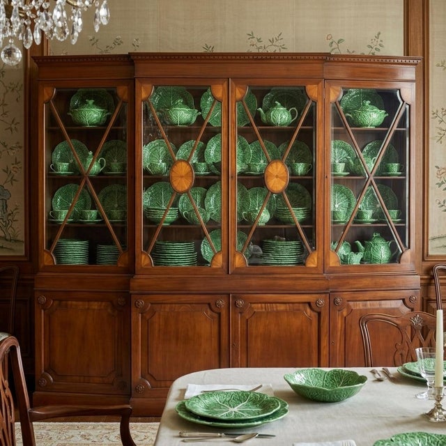 Mid-Century English Regency Style Inlaid Mahogany & Satinwood Bookcase China Cabinet For Sale - Image 4 of 8