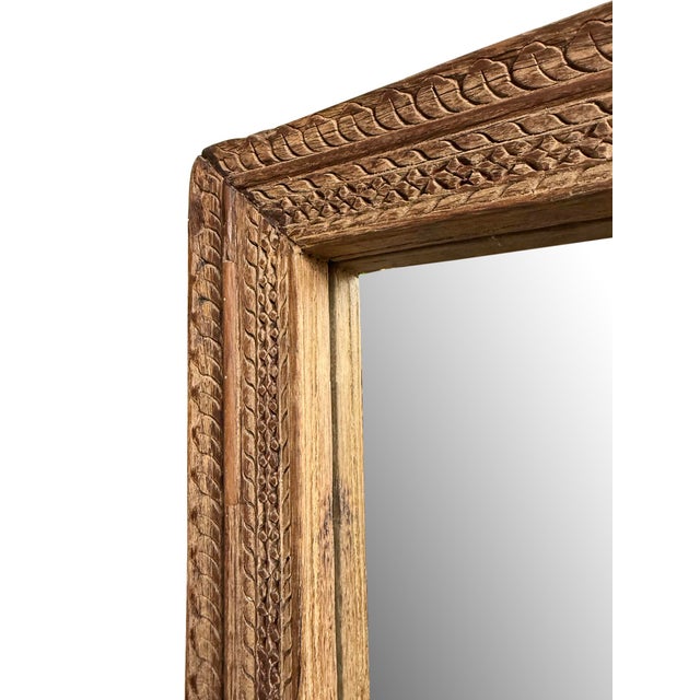 Antique Indian Teak Carved Full-Length Mirror For Sale In Los Angeles - Image 6 of 6