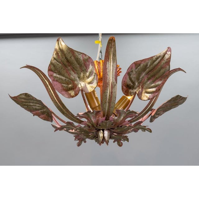 Hollywood Regency Style Golden and Purple Metal Three-Light Leaf Ceiling Lamp For Sale - Image 16 of 18