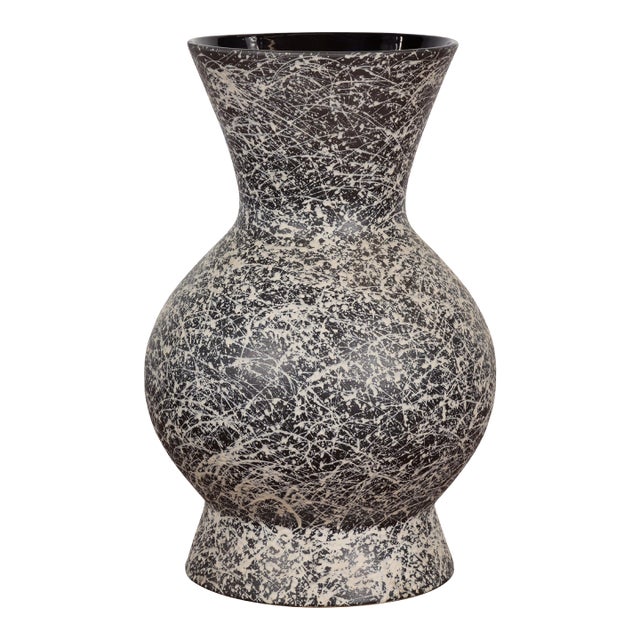 Prem Collection Artisan Made Black and White Vase with Dripping Décor For Sale