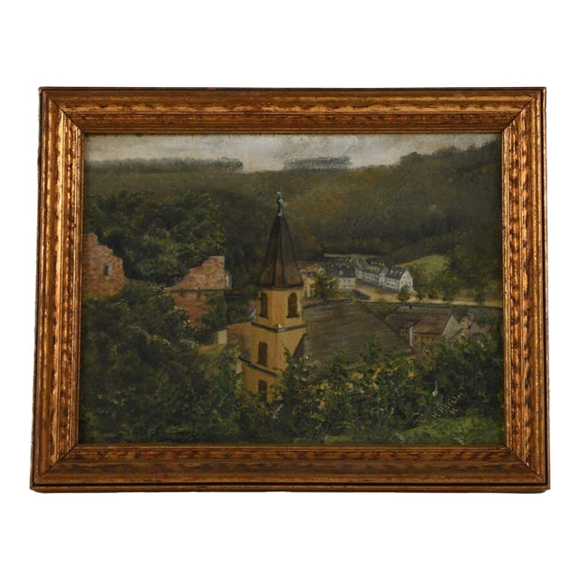 Framed Oil on Board of H. Rossler's "Landscape and Buildings Exterior View" For Sale
