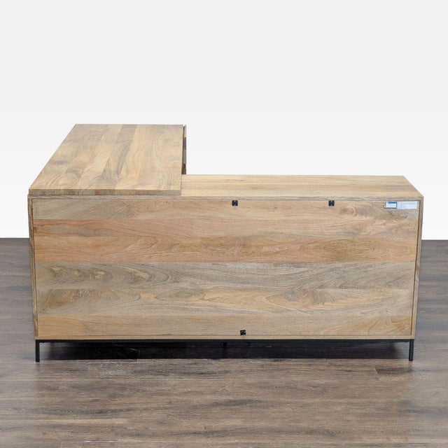 2010s West Elm L-Shaped Desk With Drawers and Open Shelves - Natural Wood Finish For Sale - Image 5 of 7