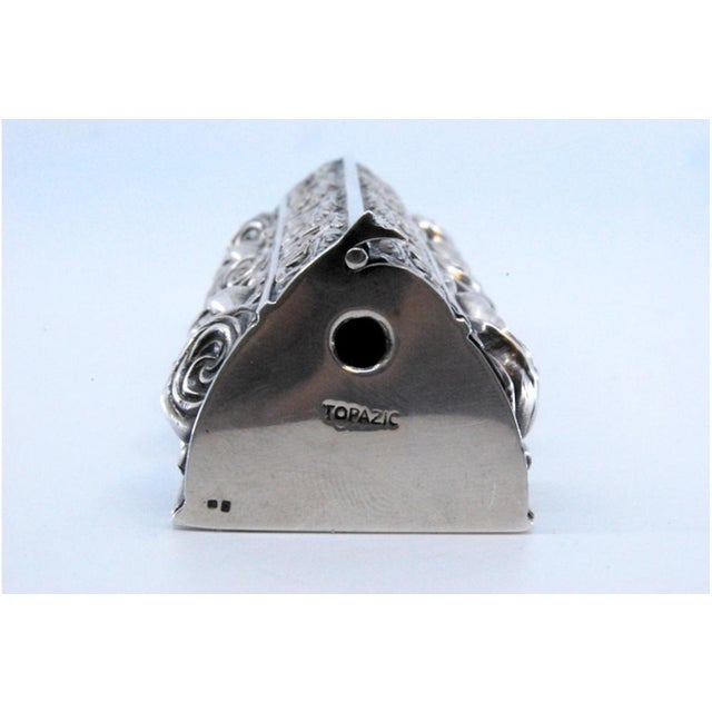 Silver Triangular Silver Toothpick Holder with Roses on Base and Lid For Sale - Image 8 of 11