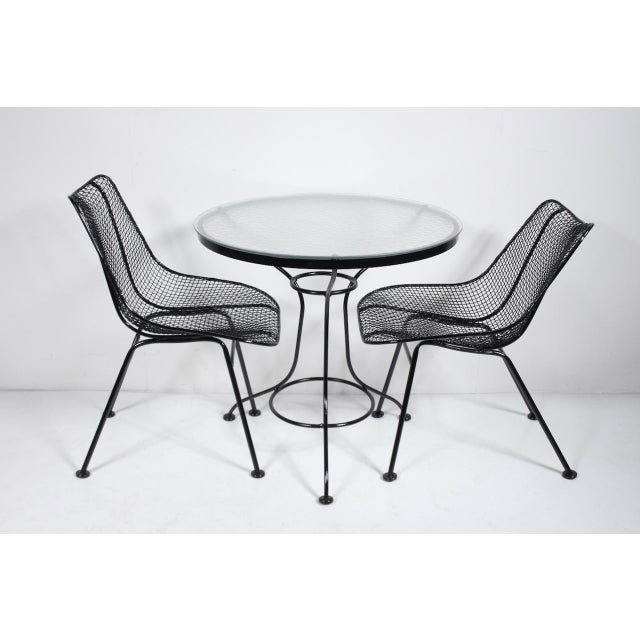 Original Russell Woodard Black Round Cafe Table with 2 "Sculptura" Dining Side Chairs. Featuring three pieces, including:...