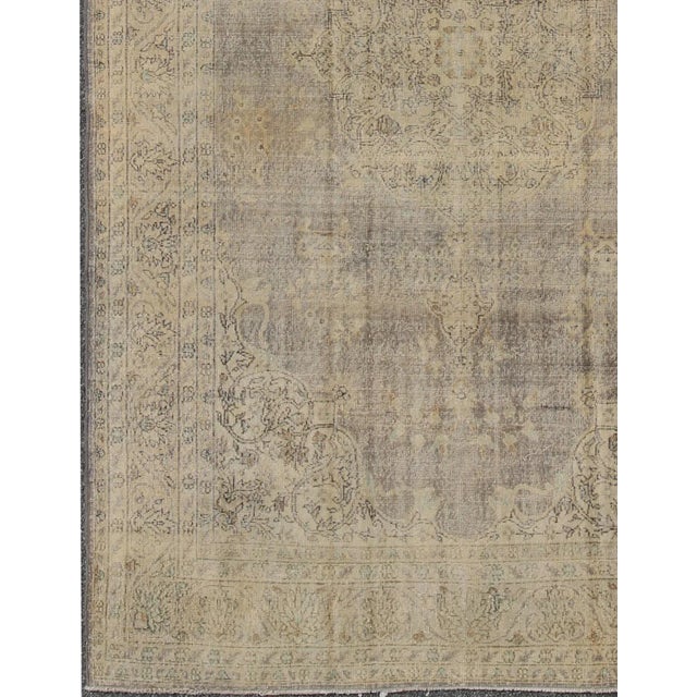 Traditional Distressed Turkish Rug With Floral Design in Taupe, Gray, Brown and Ivory 7'0 X 10'8 For Sale - Image 3 of 9
