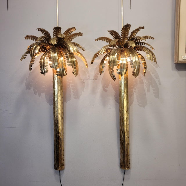 1970s Palm Tree Lamps in Gilt Brass by Christian Techoueyres for Maison Jansen, France, 1970s, Set of 2 For Sale - Image 5 of 18