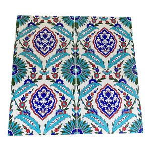 Turkish Iznik Red & Blue Floral Pattern Ceramic Tiles 8"