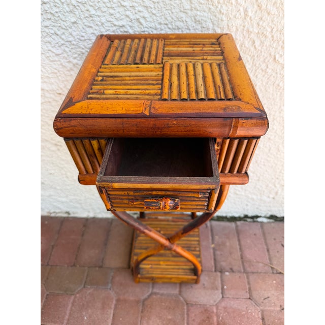 Wood Burnt Bamboo Scupltural Side Table For Sale - Image 7 of 9