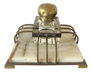 Art Deco Inkstand in Onyx, Crystal and Gilded Metal, 1920s