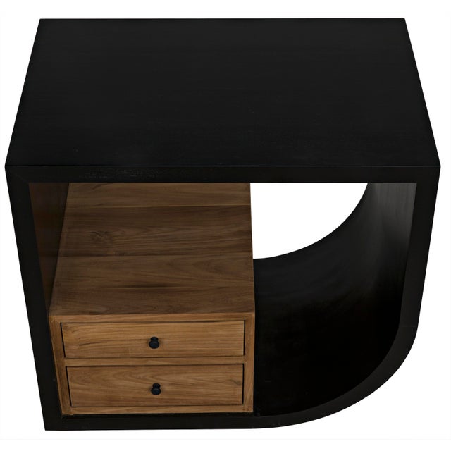 Contemporary Burton Right Hand Side Table in Black and Teak For Sale - Image 3 of 11