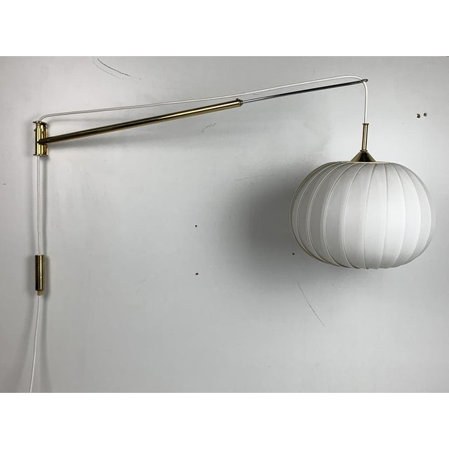 Mid-Century Modern Extendable Brass Wall Mount with Cocoon and Sisal Shade by Lars Schioler, 1960s For Sale - Image 9 of 18