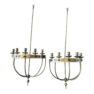 Early 19th Century & Large Pair of Antique Victorian Brass Tole Sword Candle Scones For Sale
