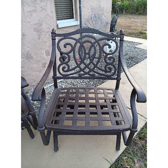 Metal 1990s Cast Aluminum Brown Patio Rocking Armchair Set of 4 For Sale - Image 7 of 9