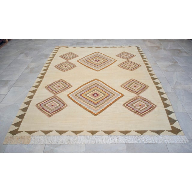 Turkish Silk Rug Kilim Hand Woven Oushak Made Luxury Home Area Rug - 6′4″ × 8′2″ For Sale - Image 13 of 16