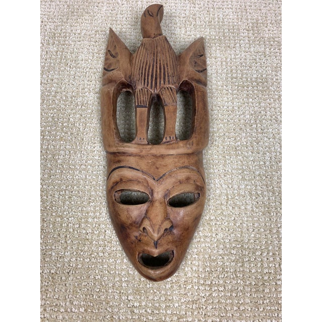 Vintage Hand-Carved Wooden Wall Mask For Sale - Image 4 of 6