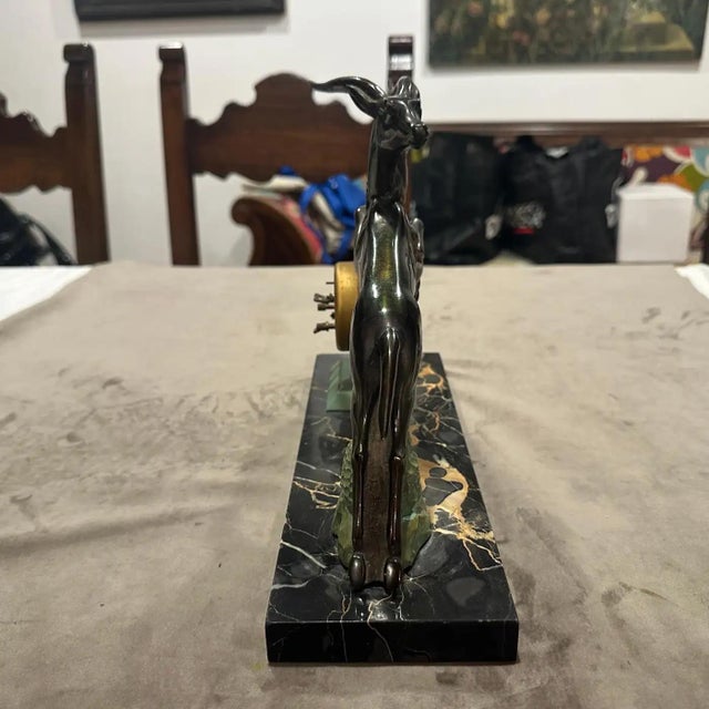 1930s Art Deco Portoro Marble and Metal French Table Clock For Sale - Image 9 of 13