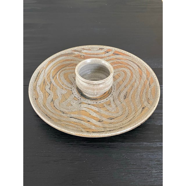 Vintage Studio Pottery Serving Platter With Dip Bowl For Sale - Image 4 of 9