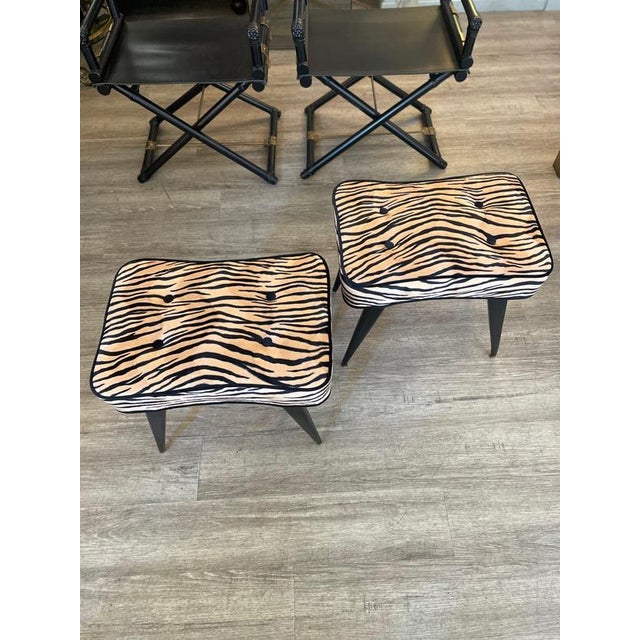 Ottomans with Striped Upholstery, Italy, 1950, Set of 2 For Sale - Image 3 of 12