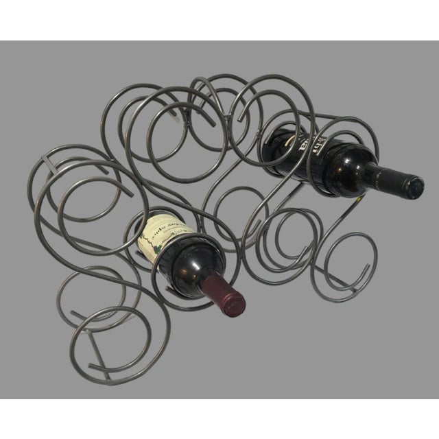 Late 20th Century Vintage Gray Metal Swirl Countertop 8-Bottle Wine Rack For Sale - Image 5 of 6