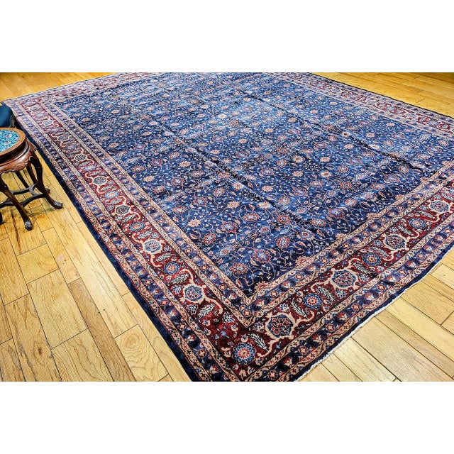 Vintage Persian Mahal Sultanabad Rug, Hand-Knotted Wool, Geometric Pattern, 11x14, Navy & Burgundy For Sale - Image 11 of 13