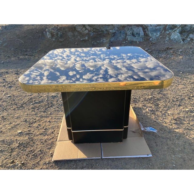 Postmodern Side End Coffee Table With Mirror Top & Black Lacquered Pedestal Base For Sale - Image 15 of 15